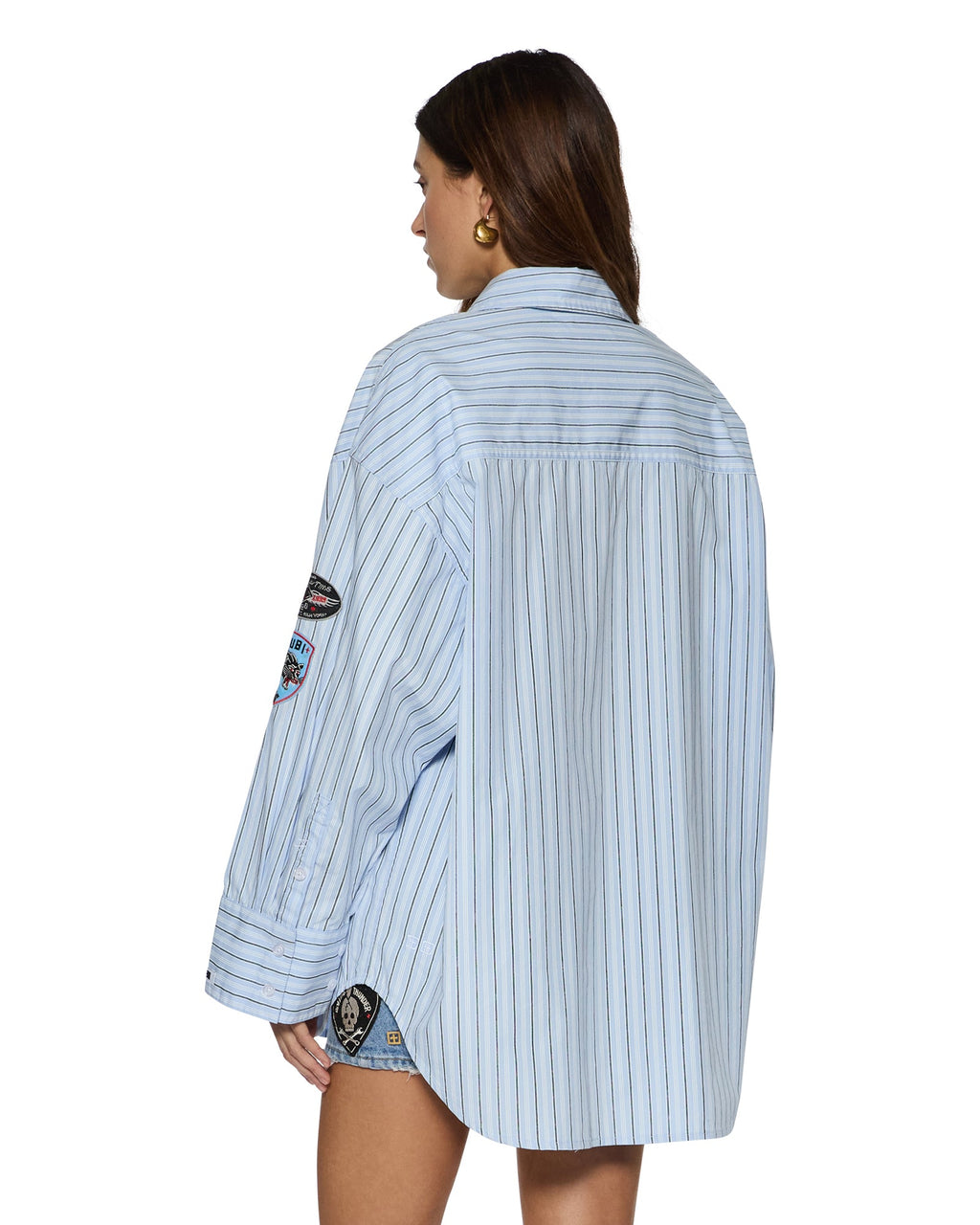 Womens Astra Ls Shirt Blue Stripe Badge Oversized Shirts - Blue