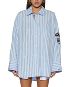 Womens Astra Ls Shirt Blue Stripe Badge Oversized Shirts - Blue