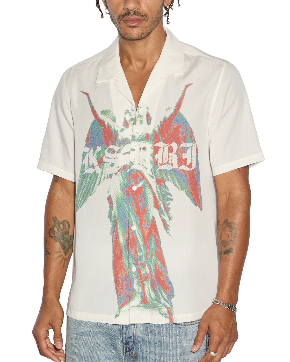 Mens Angelik Resort Ss Shirt White Regular Shirts - White