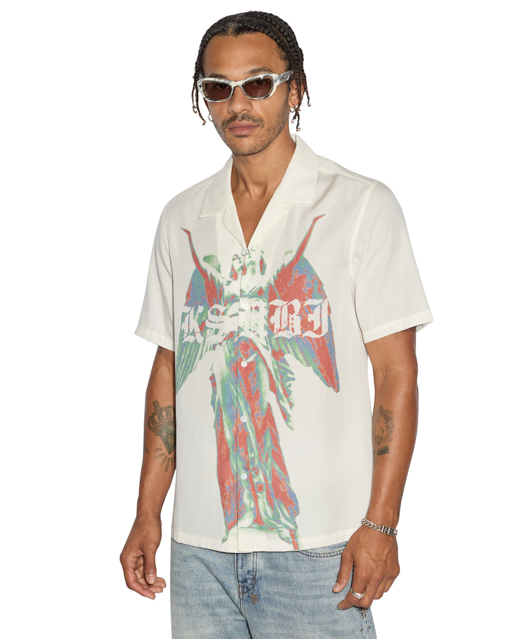 Mens Angelik Resort Ss Shirt White Regular Shirts - White