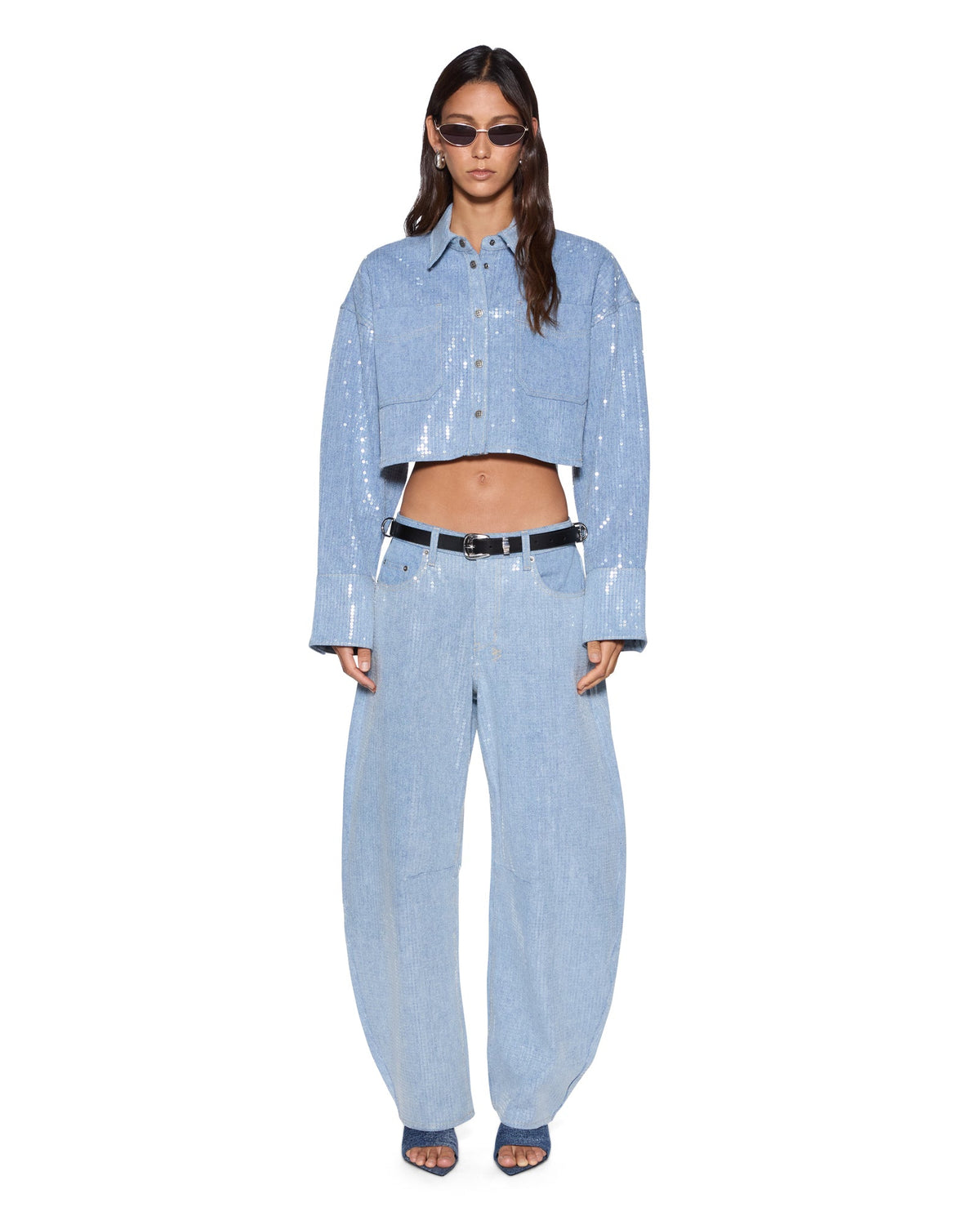 Womens Sequin Balter Ls Shirt Spirit Spark Cropped Shirts - Blue