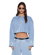 Womens Sequin Balter Ls Shirt Spirit Spark Cropped Shirts - Blue