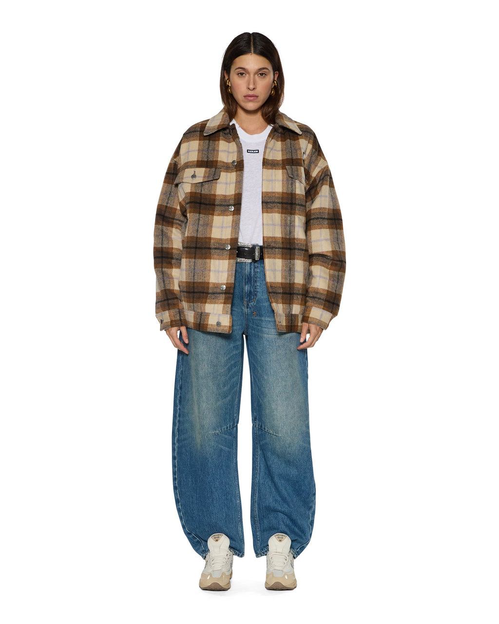 Womens Ksuper Trucker Jacket Plaid Oversized Jackets - Multi Colour