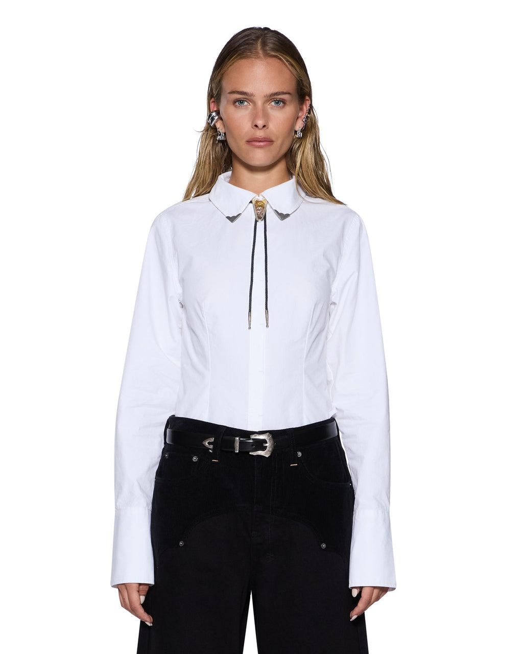 Womens Dare Open Back Ls Shirt White Fitted Shirts - White