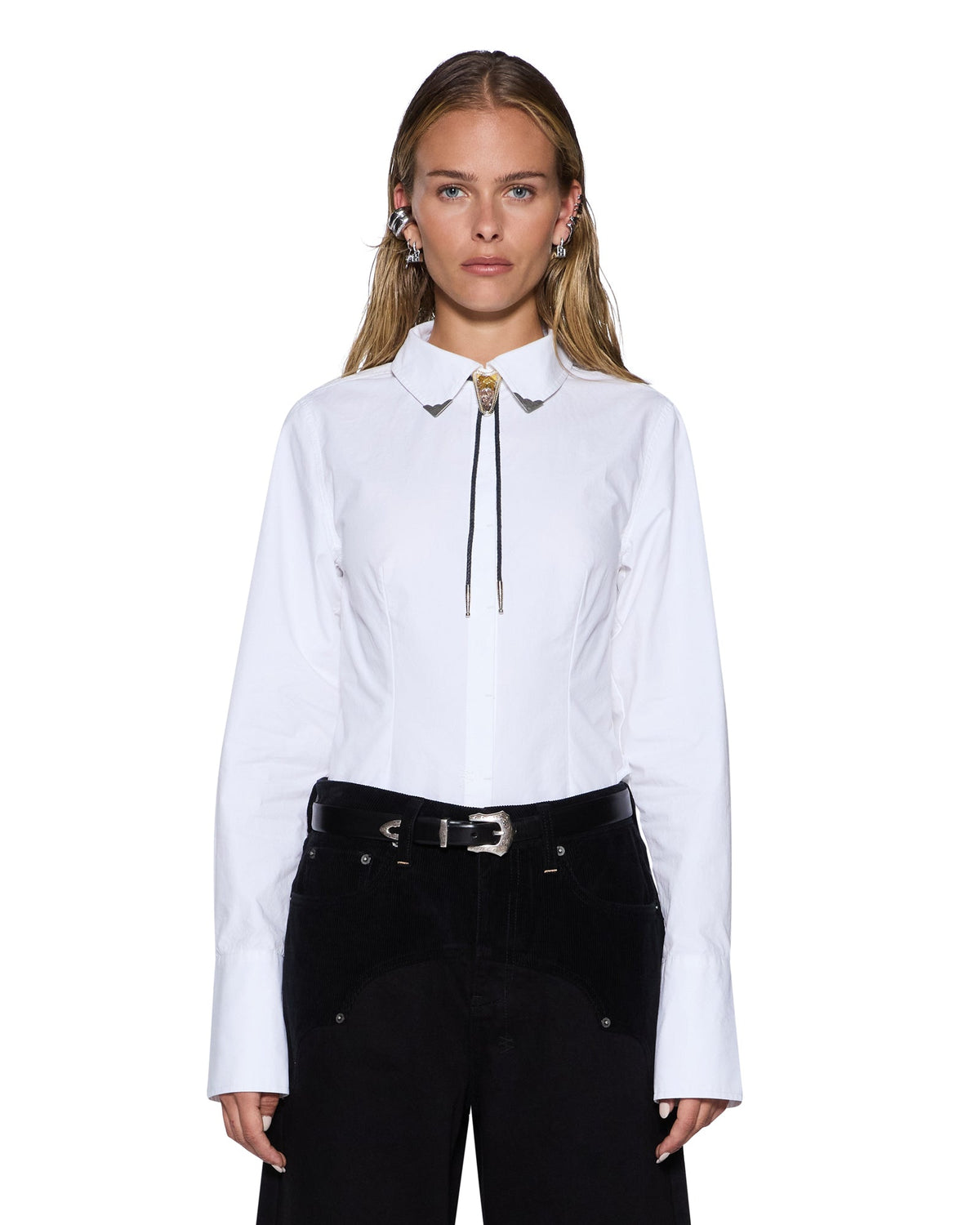 Womens Dare Open Back Ls Shirt White Fitted Shirts - White