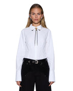 Womens Dare Open Back Ls Shirt White Fitted Shirts - White
