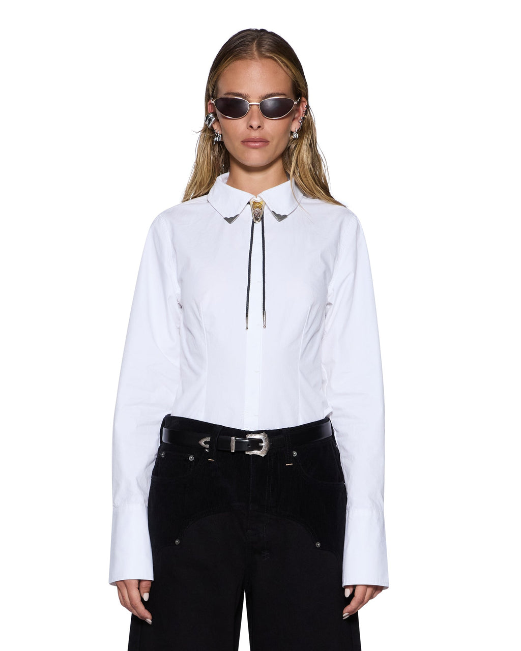 Womens Dare Open Back Ls Shirt White Fitted Shirts - White