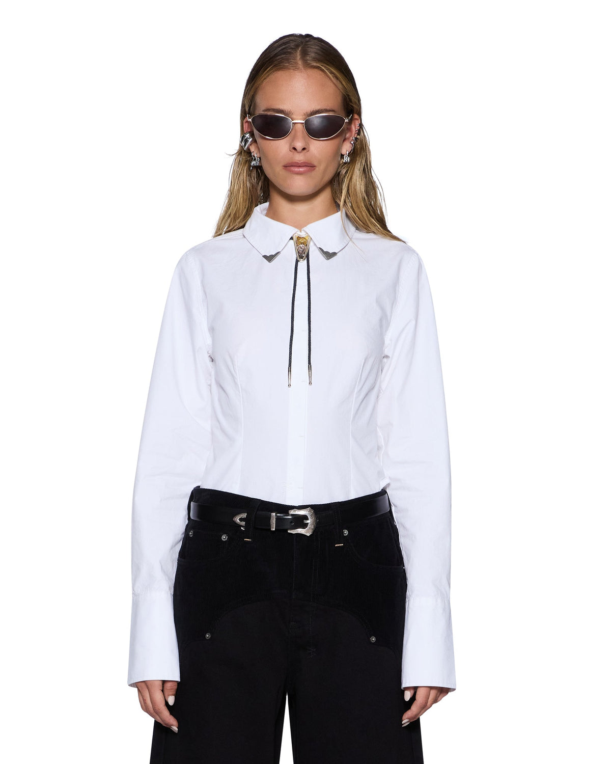 Womens Dare Open Back Ls Shirt White Fitted Shirts - White
