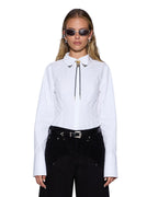 Womens Dare Open Back Ls Shirt White Fitted Shirts - White