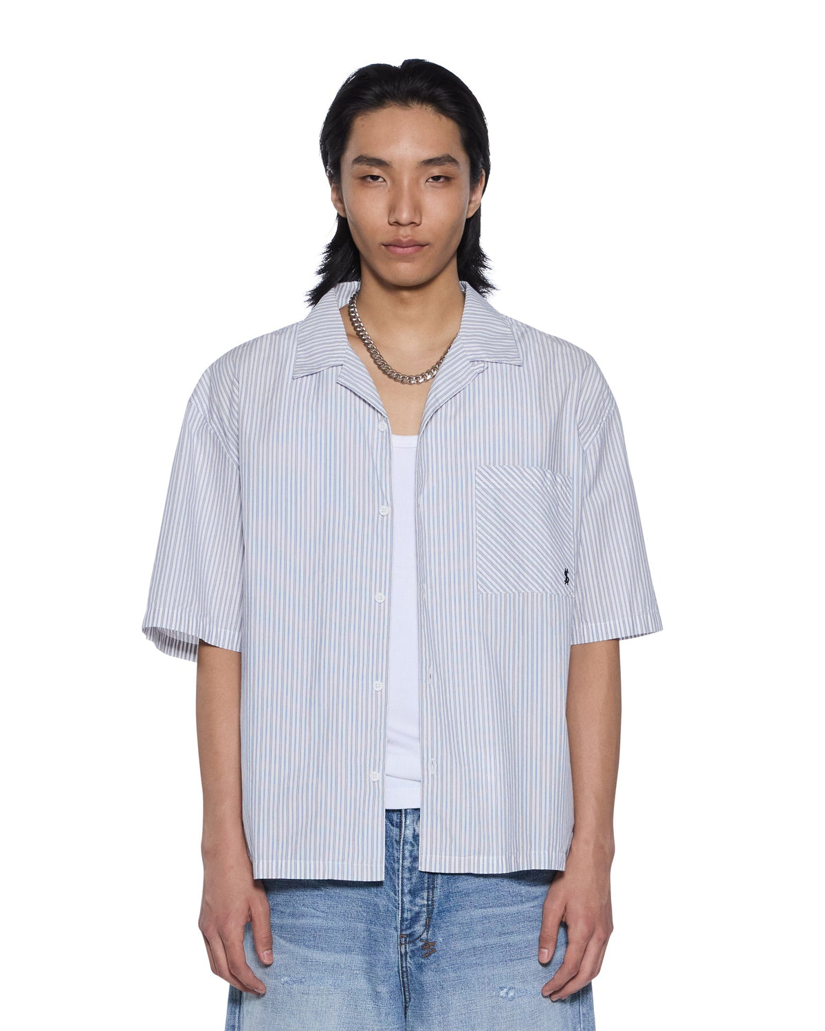 Mens Diner Ss Shirt Blue Stripe Regular Shirts - Multi Colour
