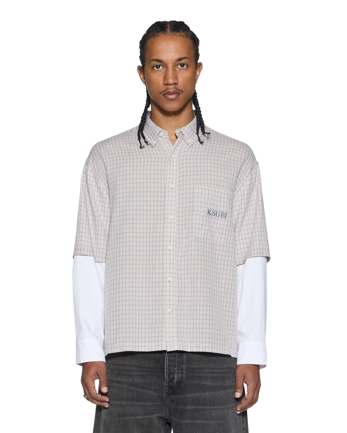 Mens E.n.d Button Layer Ls Shirt Check Regular Shirts - Multi Colour