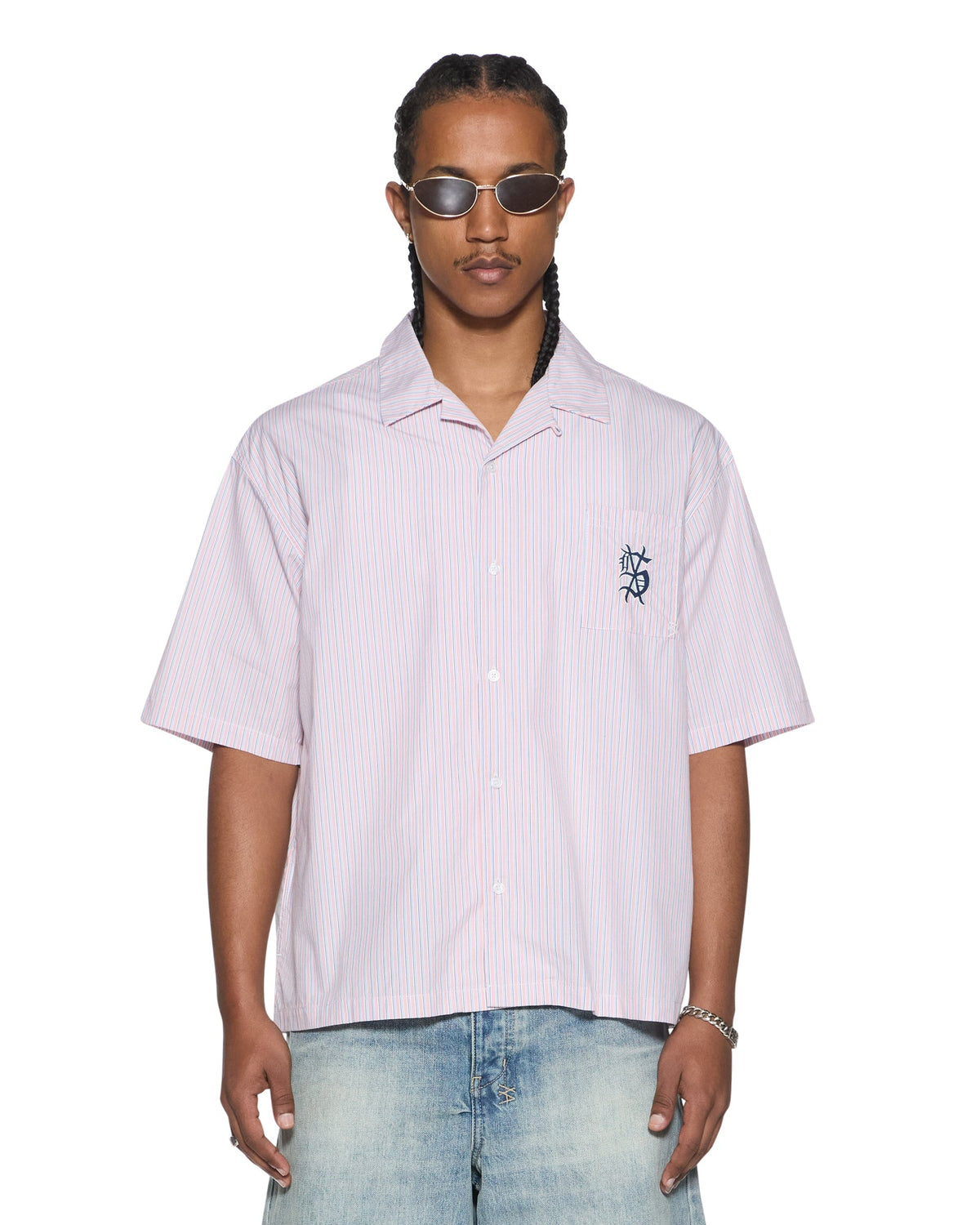 Mens Effect Diner Ss Shirt Quartz Stripe Regular Shirts - Pink