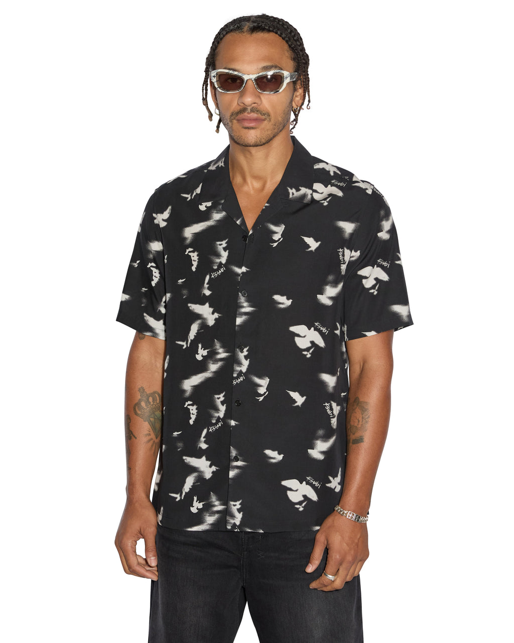 Mens Flight Resort Ss Shirt Black Regular Shirts - Black