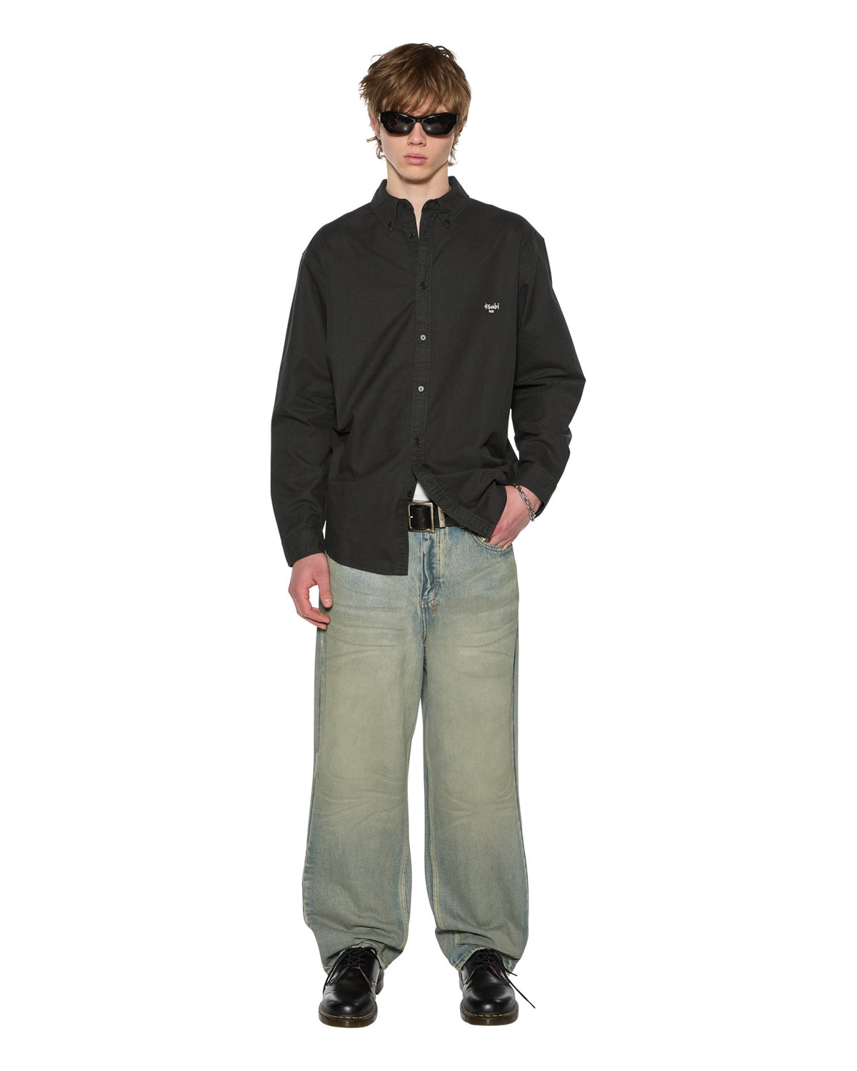 Mens Ksignature Button Down Ls Shirt Black Regular Shirts - Black