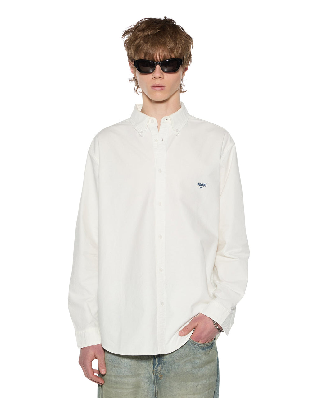 Mens Ksignature Button Down Ls Shirt White Regular Shirts - White