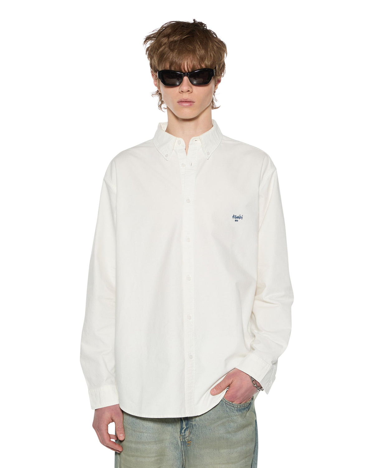 Mens Ksignature Button Down Ls Shirt White Regular Shirts - White