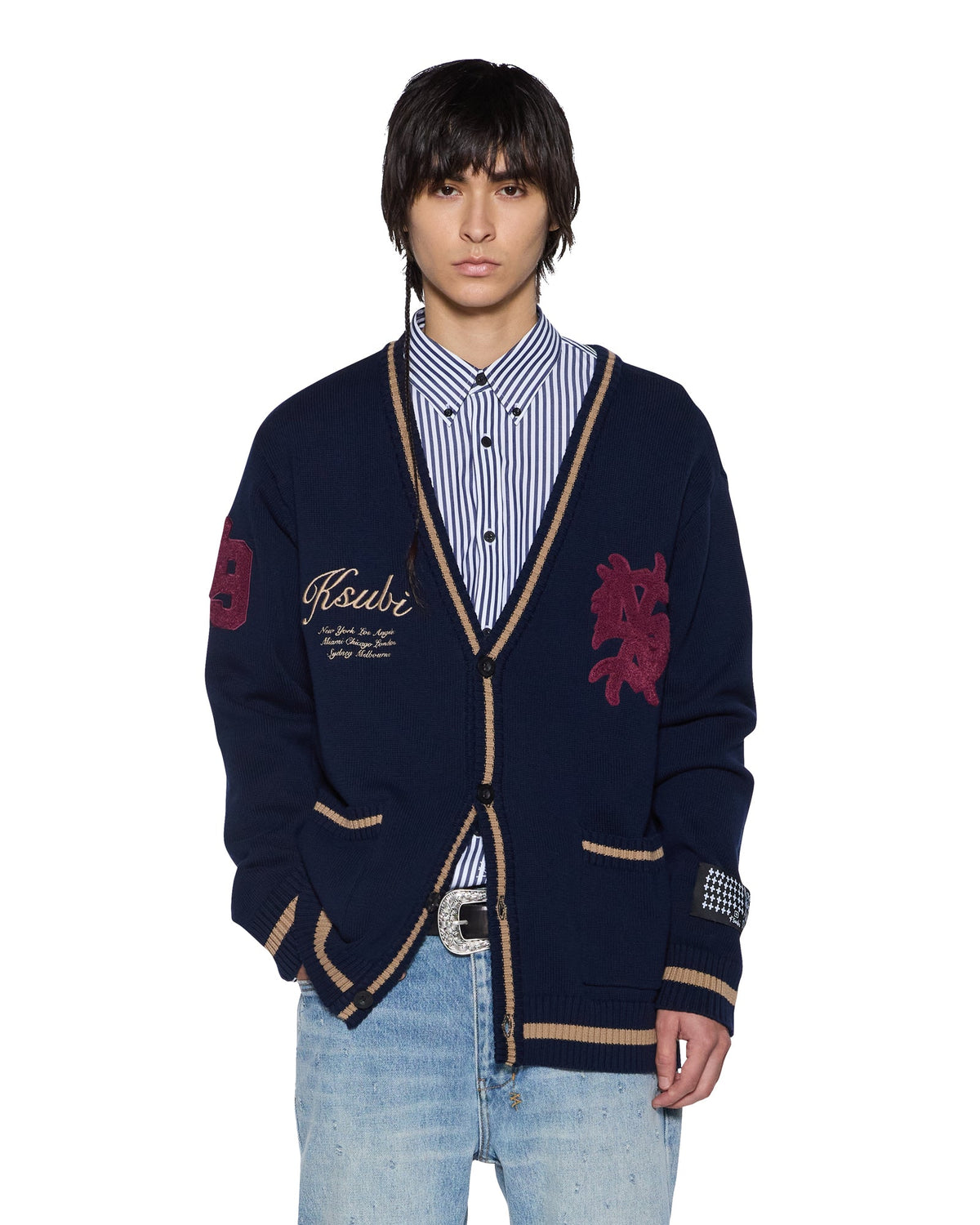 Mens Playoff Cardigan Navy Boxy Knitwear - Navy