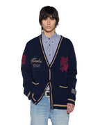 Mens Playoff Cardigan Navy Boxy Knitwear - Navy