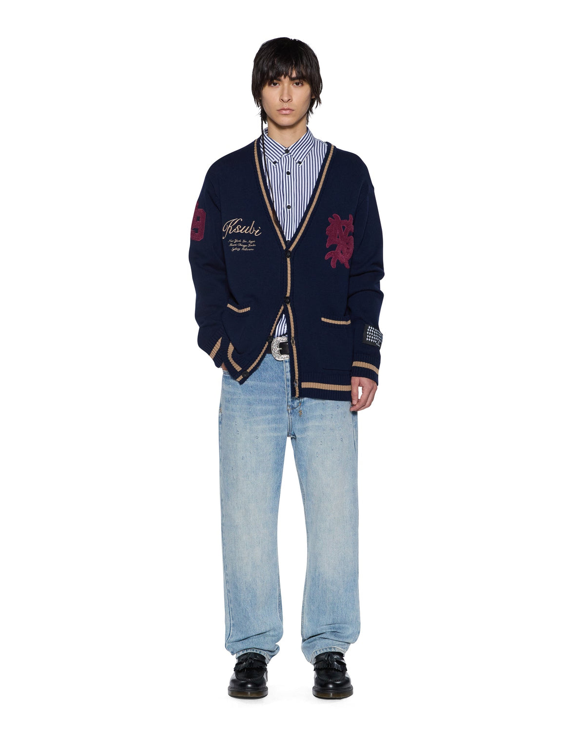 Mens Playoff Cardigan Navy Boxy Knitwear - Navy