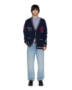 Mens Playoff Cardigan Navy Boxy Knitwear - Navy