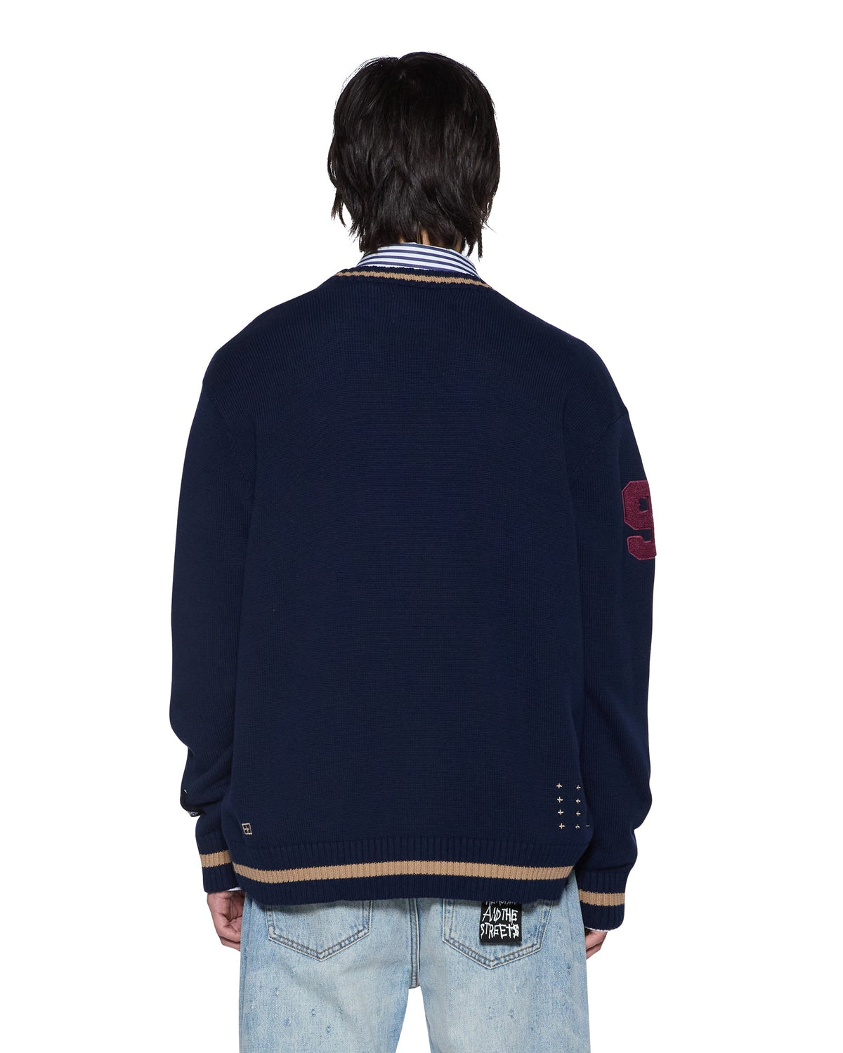 Mens Playoff Cardigan Navy Boxy Knitwear - Navy