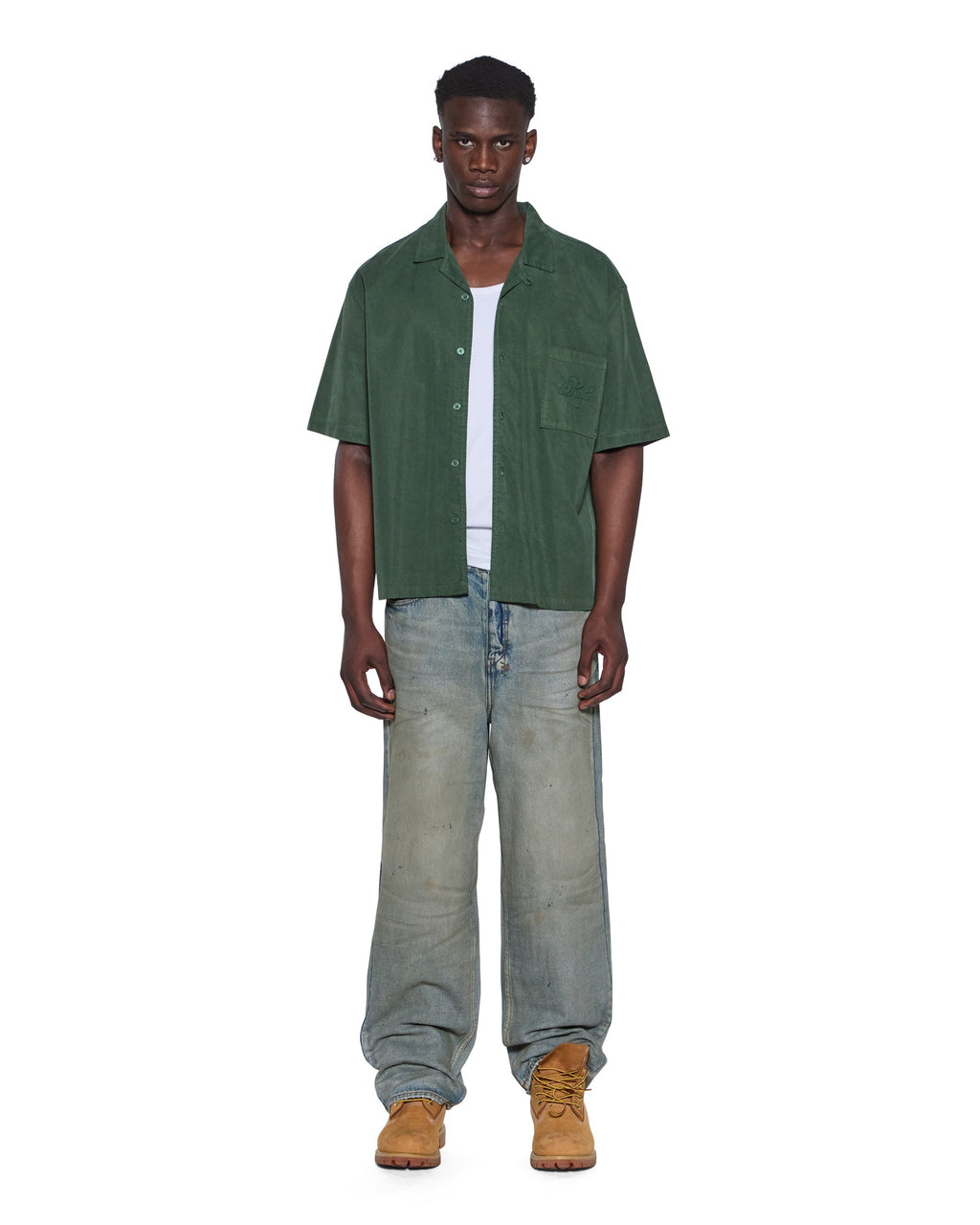 Mens Kursed Diner Ss Shirt Hash Regular Shirts - Green