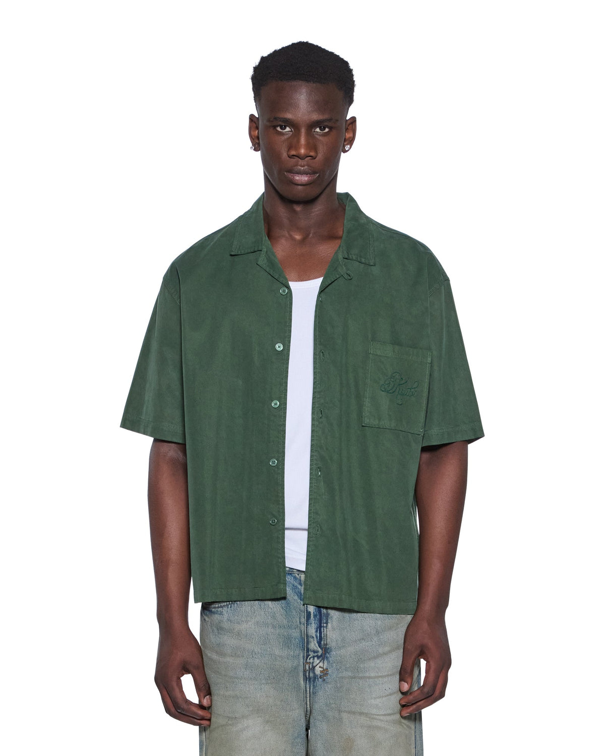 Mens Kursed Diner Ss Shirt Hash Regular Shirts - Green