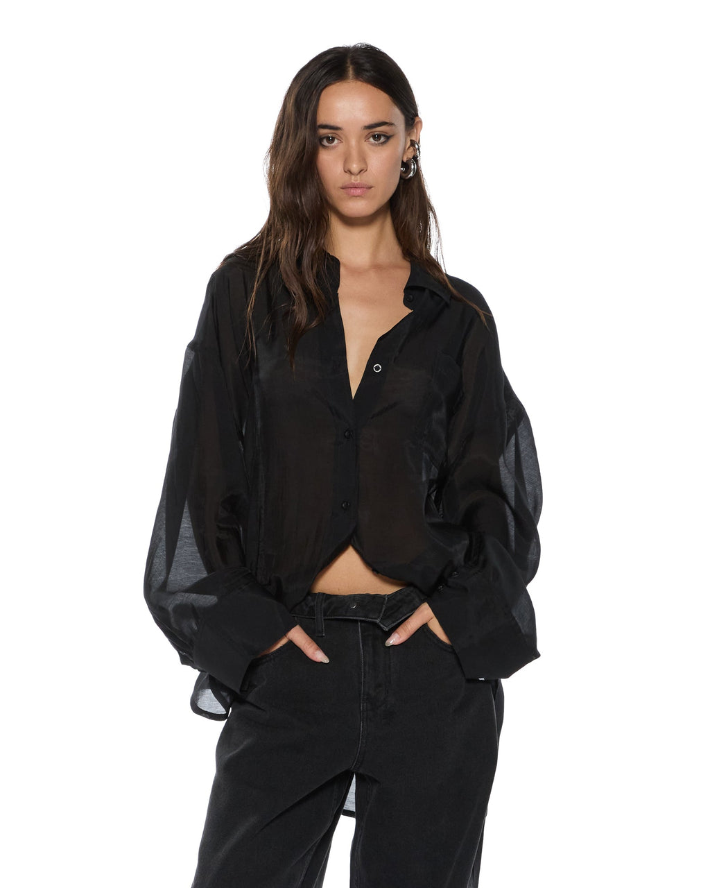 Womens Labels Astra Ls Shirt Black Oversized Shirts - Black