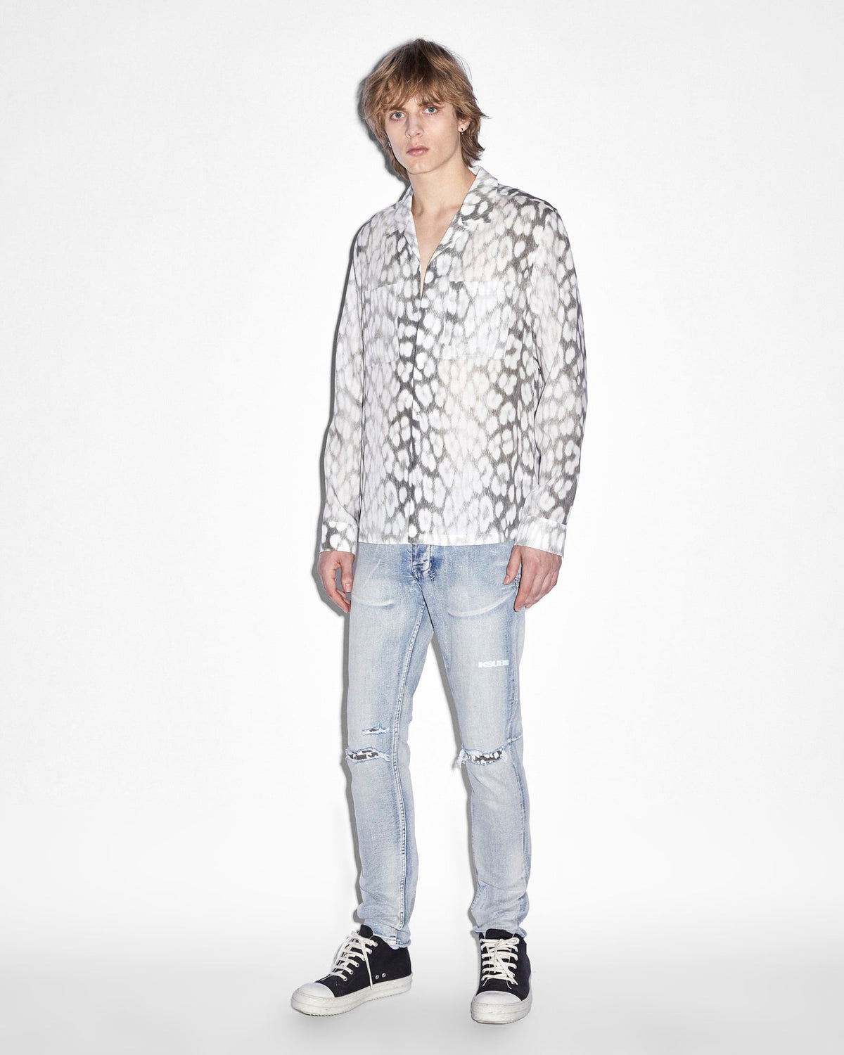 Mens Leo Portal Resort Ls Shirt Grey Regular Shirts - Grey
