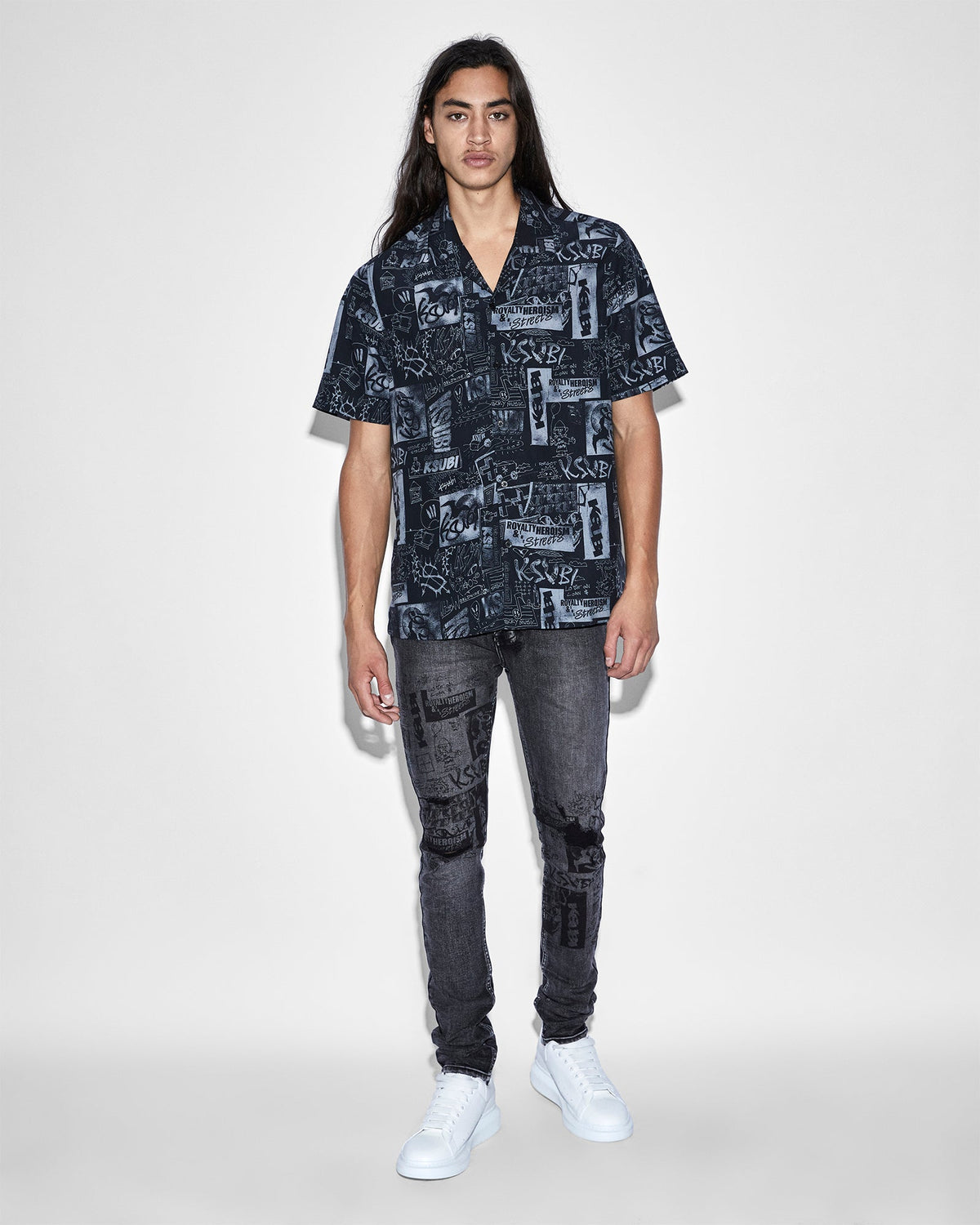 Mens Mash Up Resort Shirt Black Regular Shirts - Black