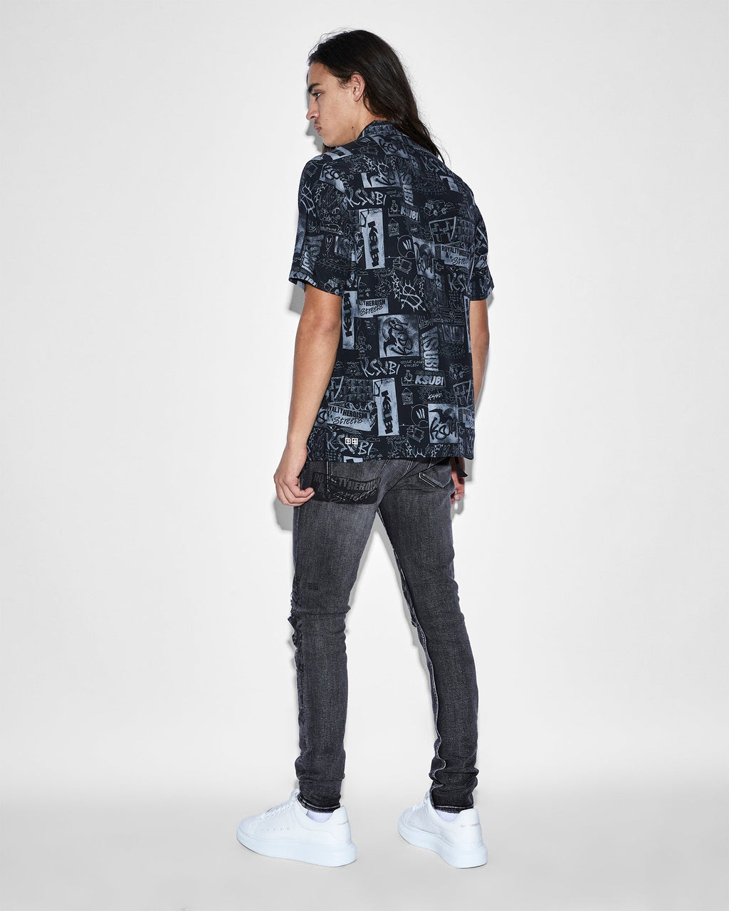 Mens Mash Up Resort Shirt Black Regular Shirts - Black