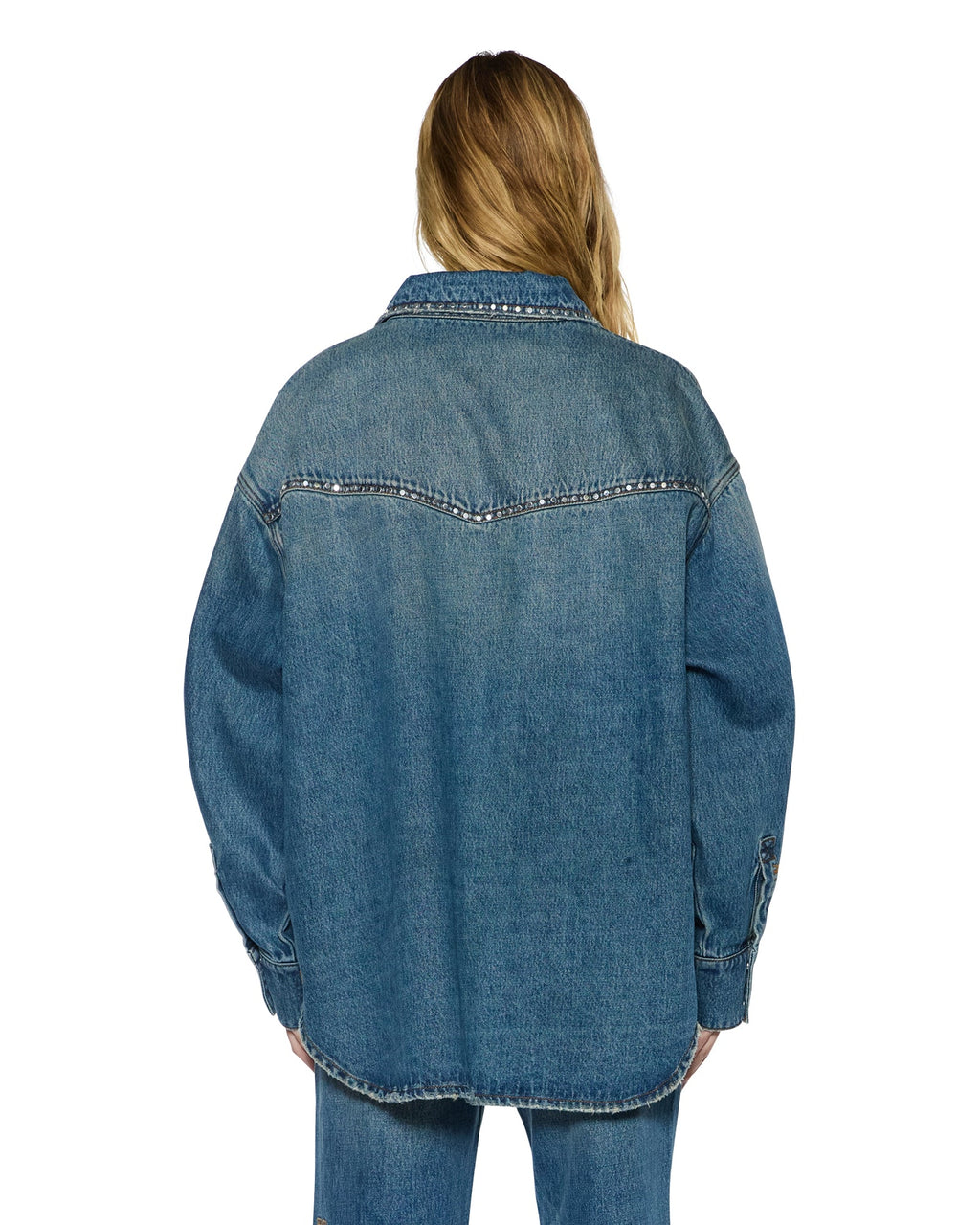 Womens Oversized Ls Shirt Texas Blue Studded Oversized Shirts - Denim