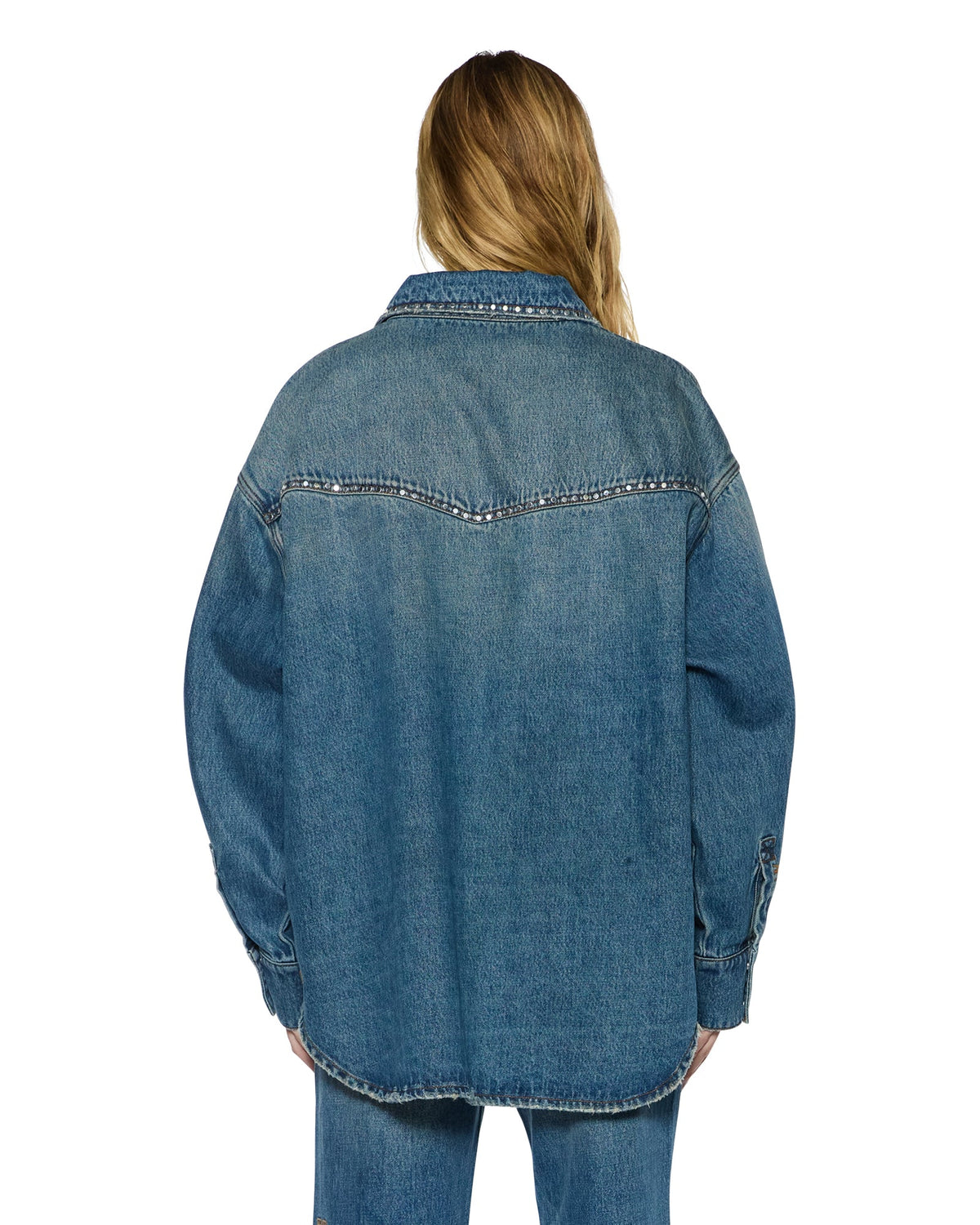 Womens Oversized Ls Shirt Texas Blue Studded Oversized Shirts - Denim
