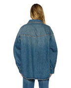 Womens Oversized Ls Shirt Texas Blue Studded Oversized Shirts - Denim