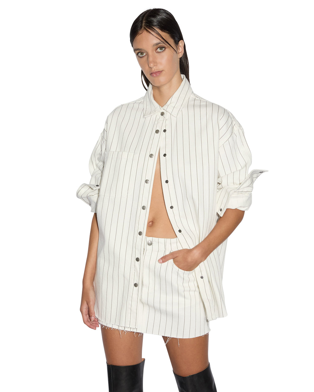 Womens Oversized Ls Shirt Prophetik Slice Oversized Shirts - White