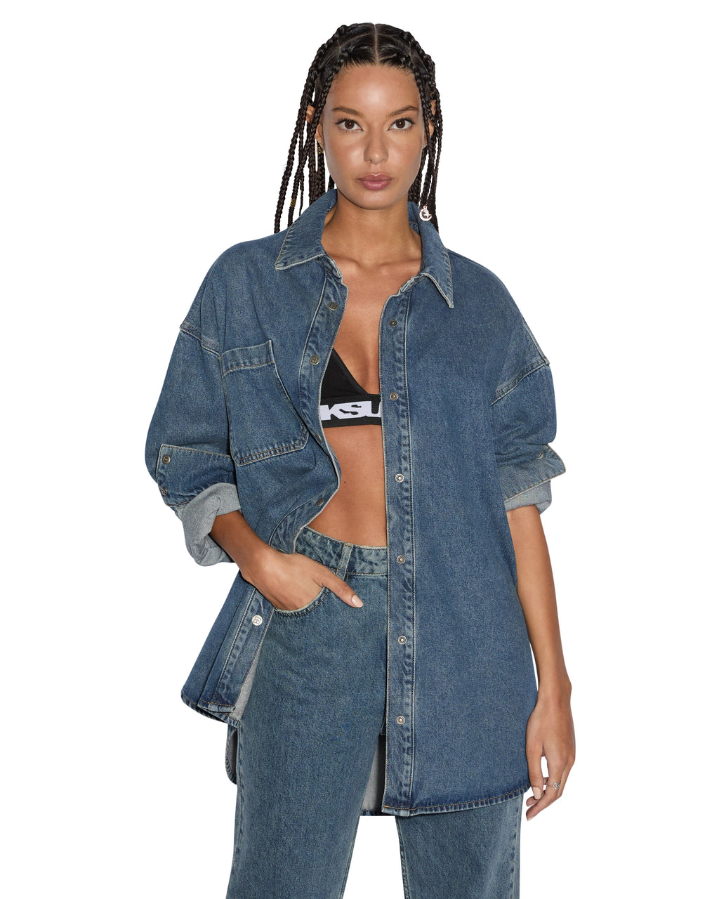 Womens Oversized Ls Shirt Subway Oversized Shirts - Denim