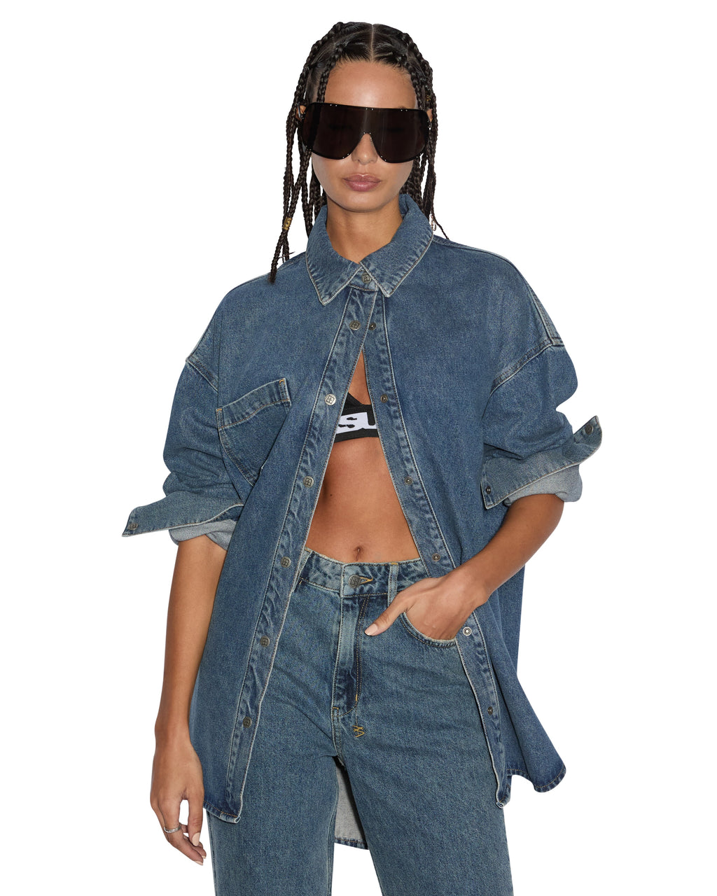 Womens Oversized Ls Shirt Subway Oversized Shirts - Denim