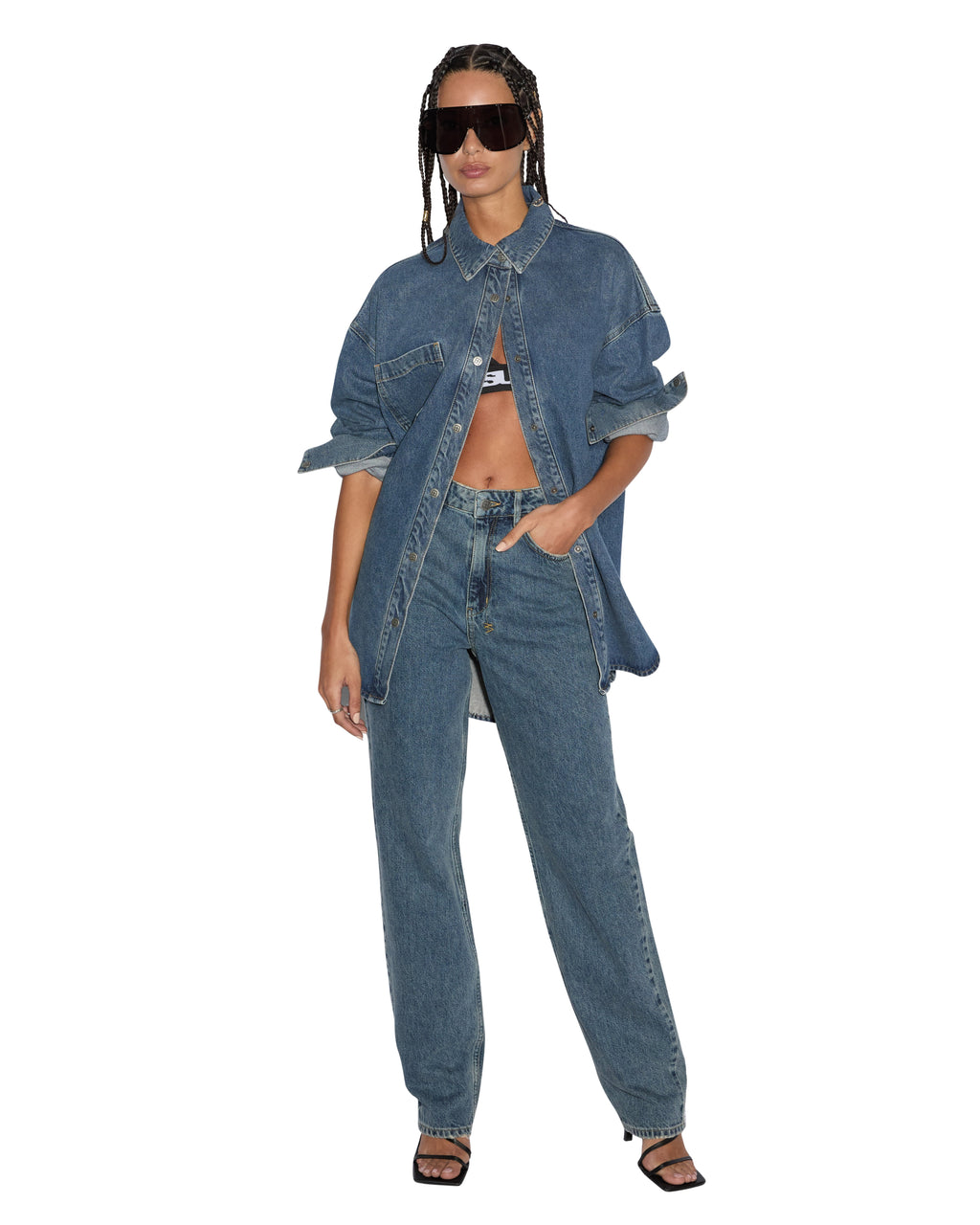 Womens Oversized Ls Shirt Subway Oversized Shirts - Denim