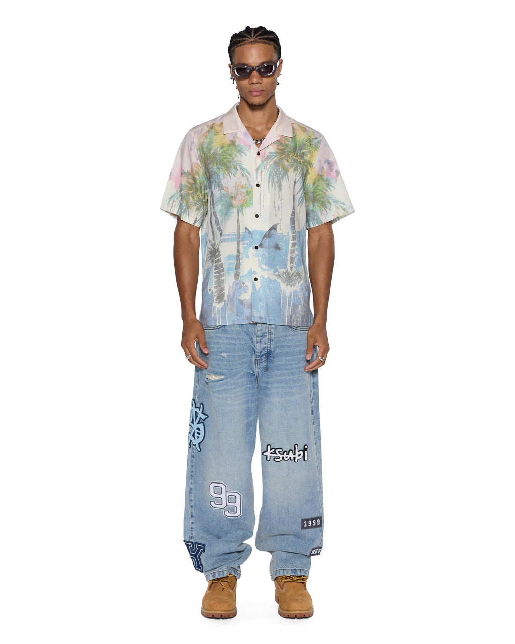 Mens Maxx Striker Patched Baggy Denim Jeans - Denim