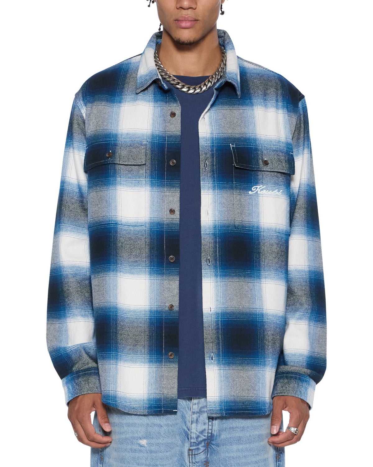 Mens Rosebowl Ls Shirt Salted Blue Regular Shirts - Blue
