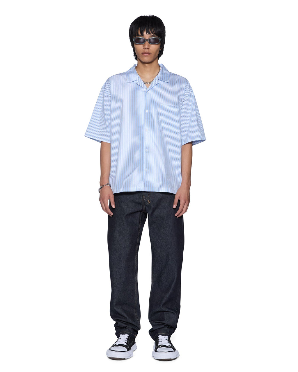 Mens State Diner Ss Shirt Ocean Stripe Regular Shirts - Blue