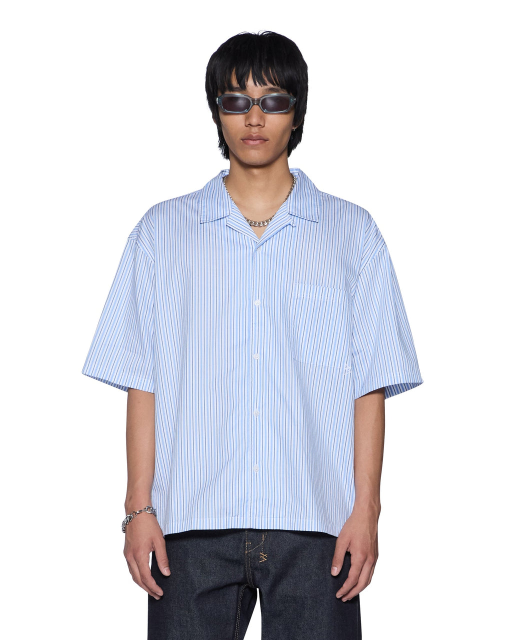 Mens State Diner Ss Shirt Ocean Stripe Regular Shirts - Blue