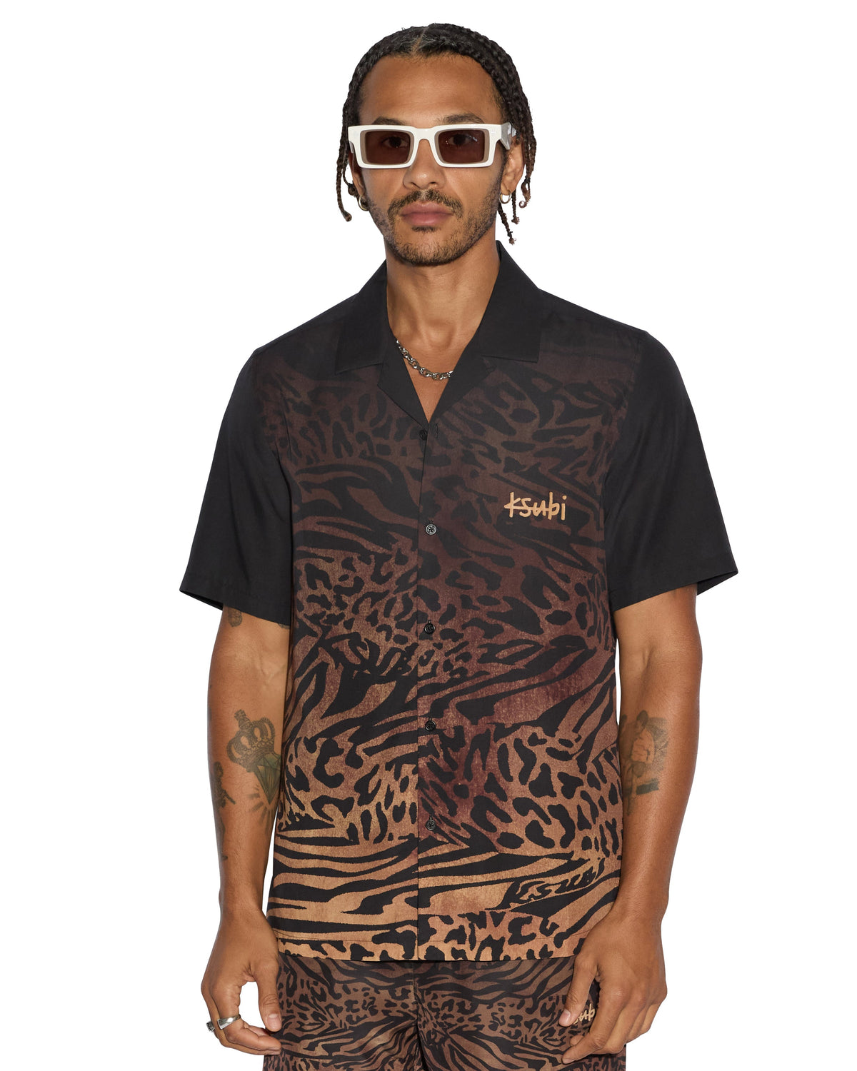 Mens Sinners Resort Ss Shirt Leopard Regular Shirts - Multi Colour