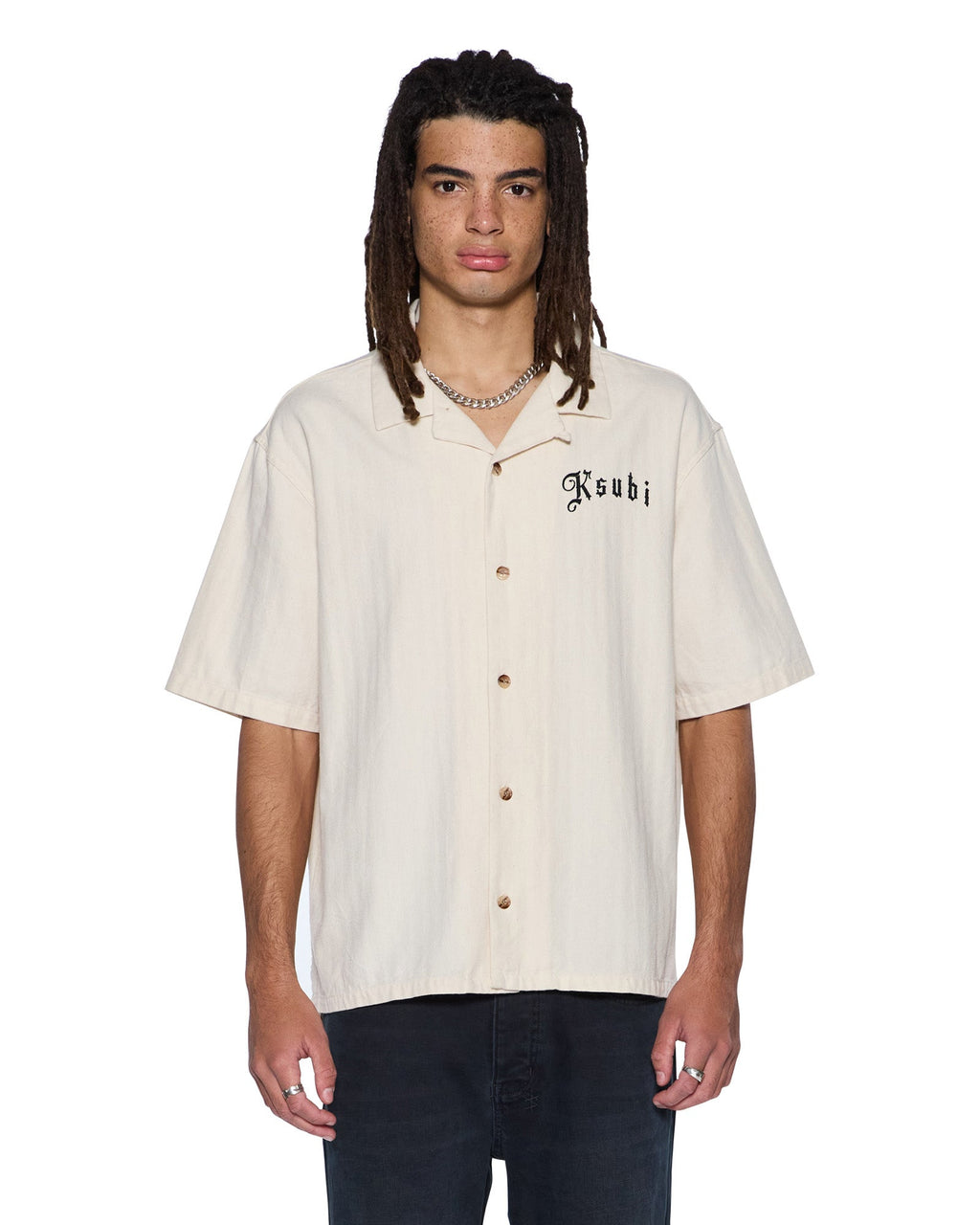Mens Truckstop Diner Ss Shirt Natural Boxy Shirts - White