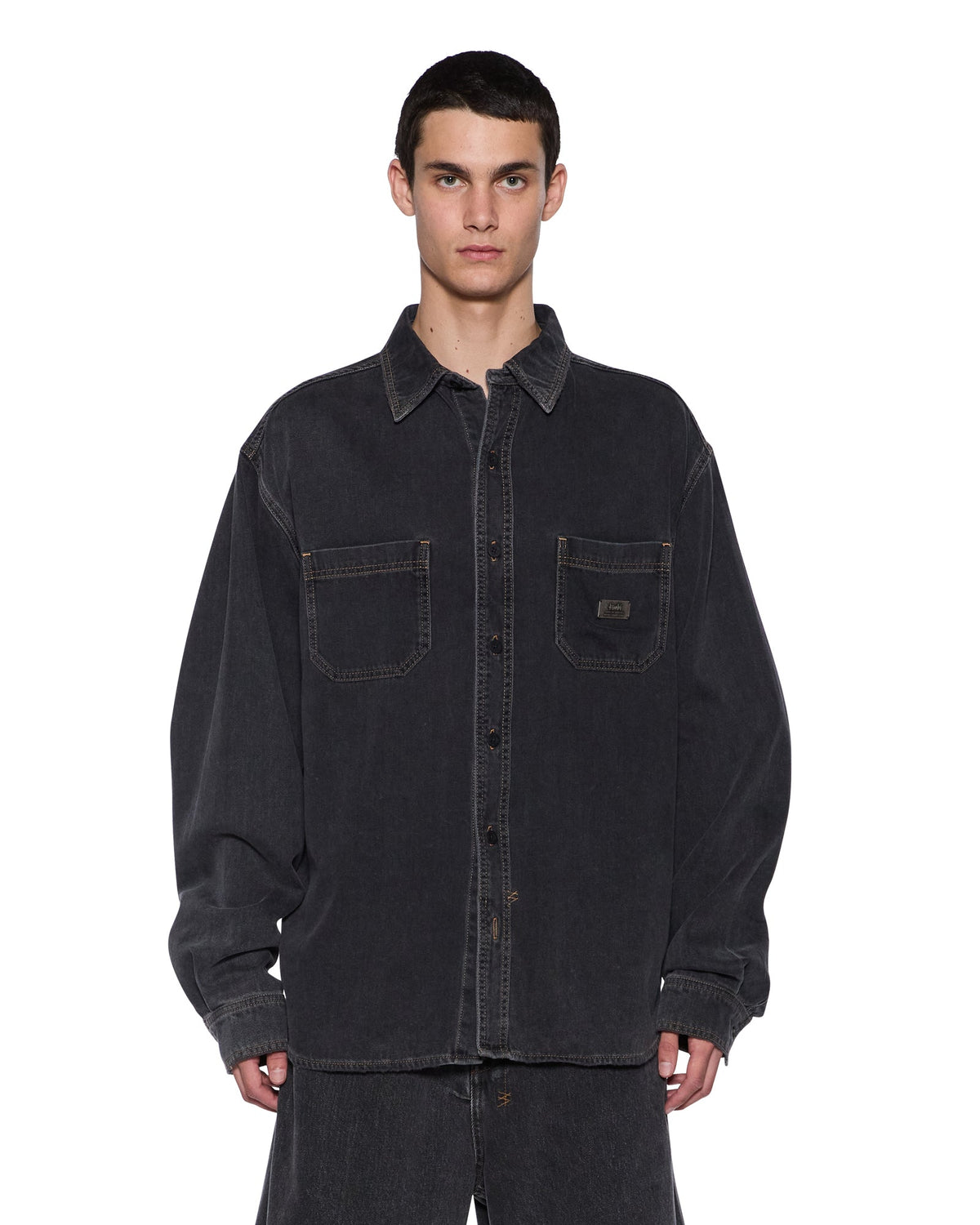 Mens Vulture Denim Ls Shirt Baxter Black Regular Shirts - Black