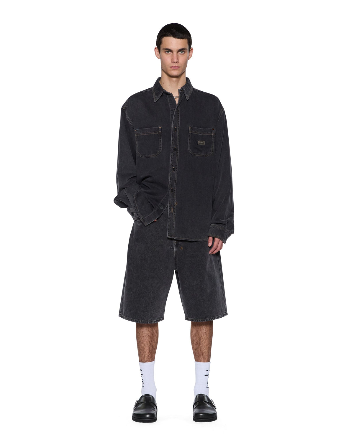 Mens Vulture Denim Ls Shirt Baxter Black Regular Shirts - Black
