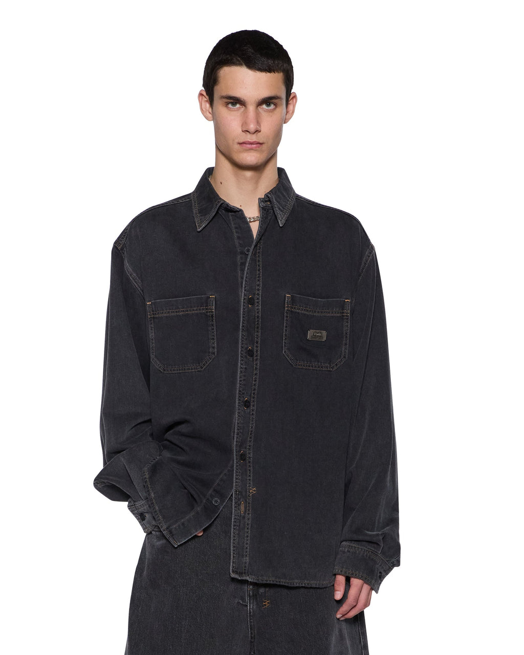 Mens Vulture Denim Ls Shirt Baxter Black Regular Shirts - Black