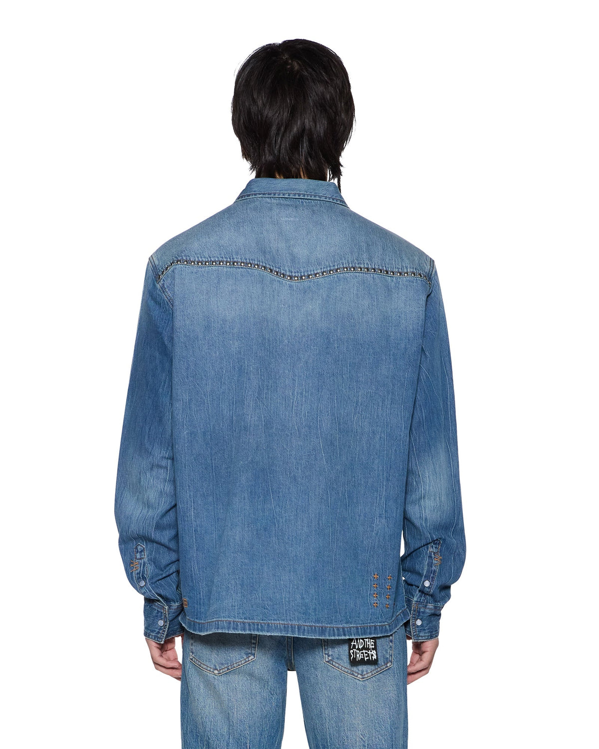 Mens Whiplash Ls Shirt Texas Blue Studded Regular Shirts - Denim