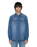 Mens Whiplash Ls Shirt Texas Blue Studded Regular Shirts - Denim