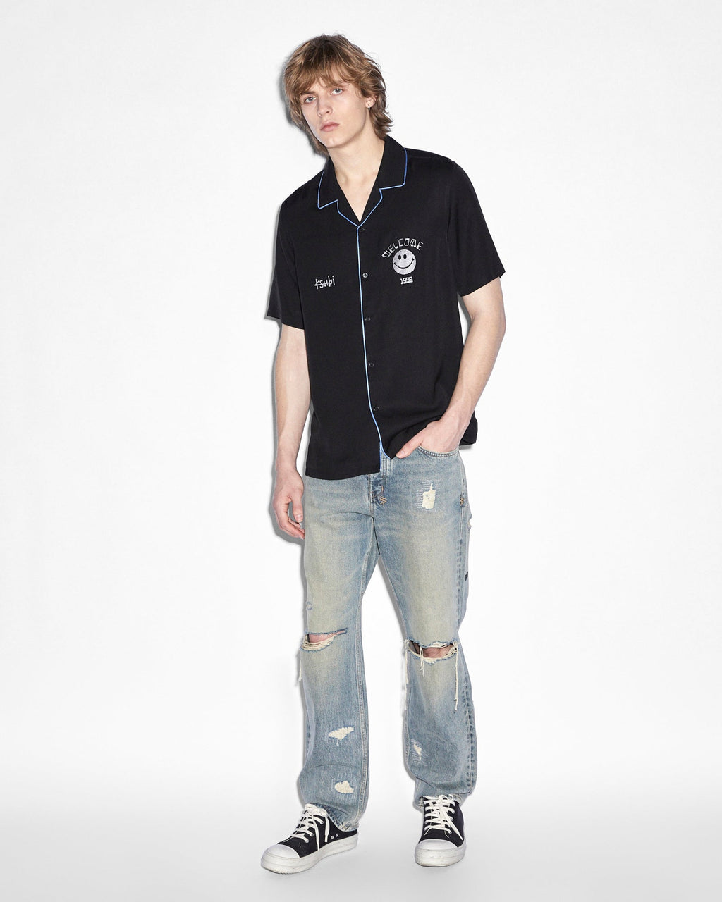 Mens Zine Resort Ss Shirt Black Regular Shirts - Black